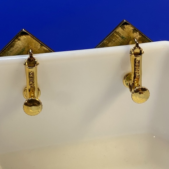 Vintage Napier Blue & Gold Tone Clip-on Earrings - Picture 3 of 7